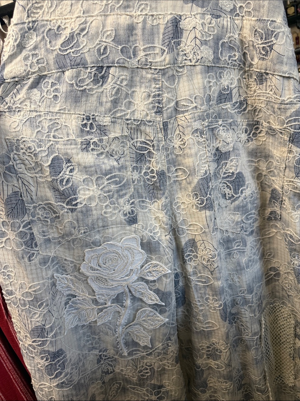 Boho Blue and Cream Patchwork Overalls - Picture 8 of 8